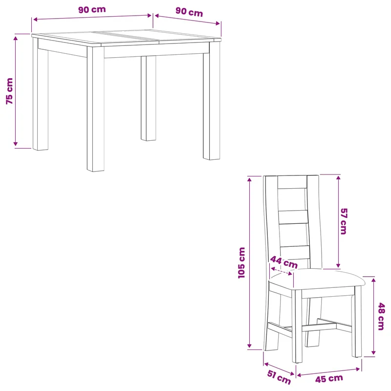 Dining Set 3 pcs Grey Solid Oak Wood