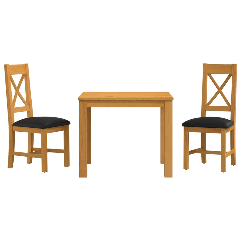 Dining Set 3 pcs Black Solid Oak Wood
