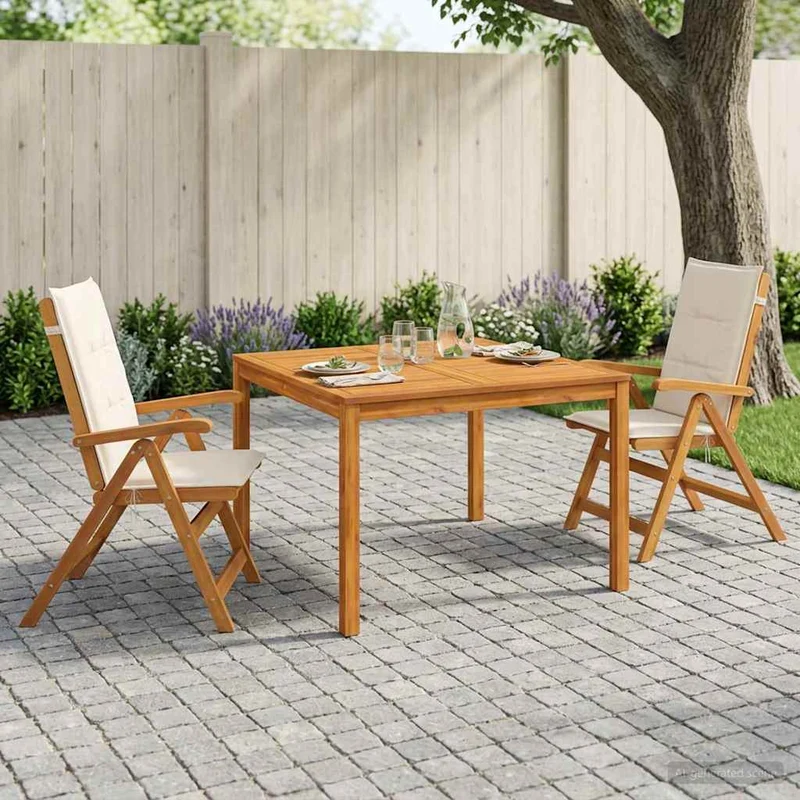 Garden Dining Set Natural Solid Acacia Wood