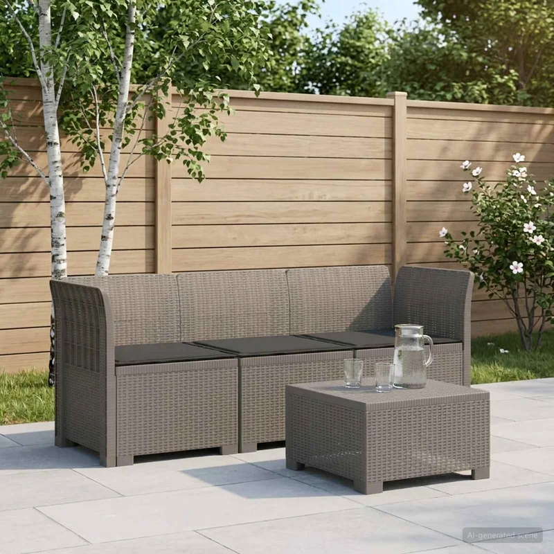 3-Seater Garden Sofa with Cushions Rattan Look PP Light Grey