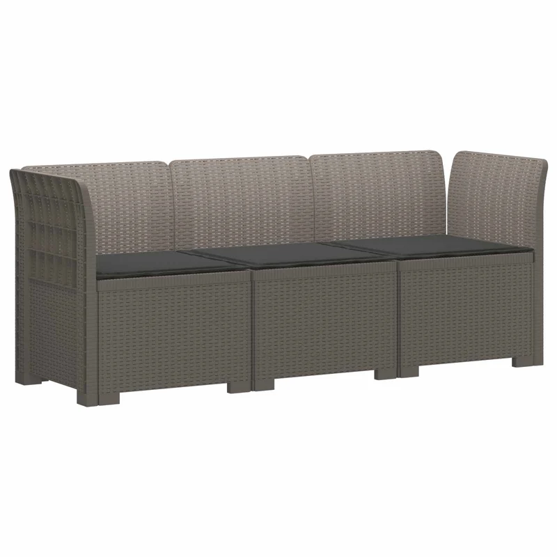 3-Seater Garden Sofa with Cushions Rattan Look PP Light Grey
