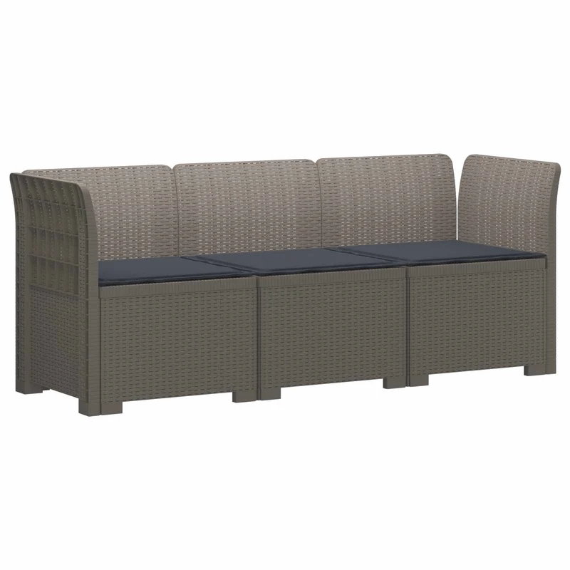 3-Seater Garden Sofa with Cushions Rattan Look PP Light Grey