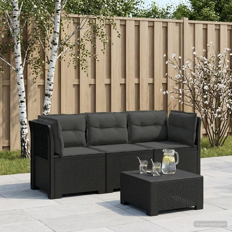 3-Seater Garden Sofa with Cushions Rattan Look PP Anthracite