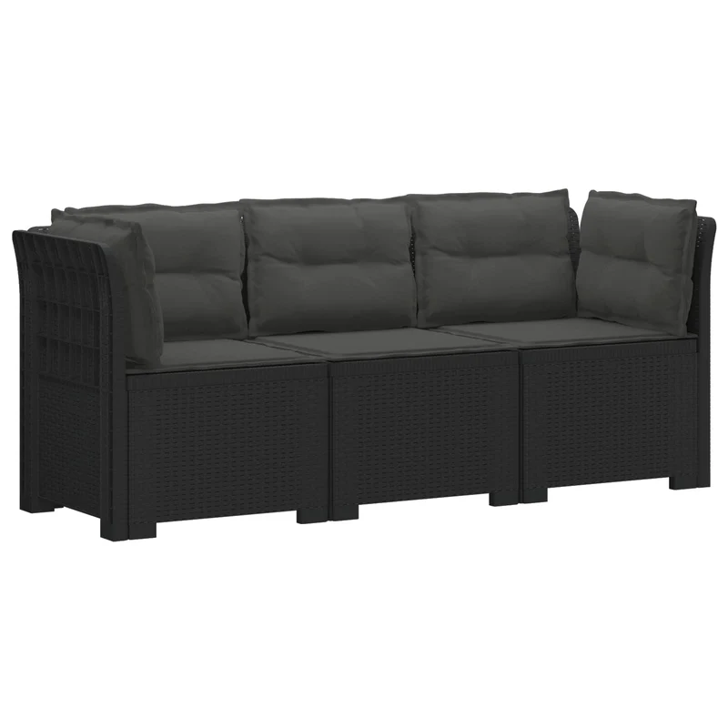 3-Seater Garden Sofa with Cushions Rattan Look PP Anthracite