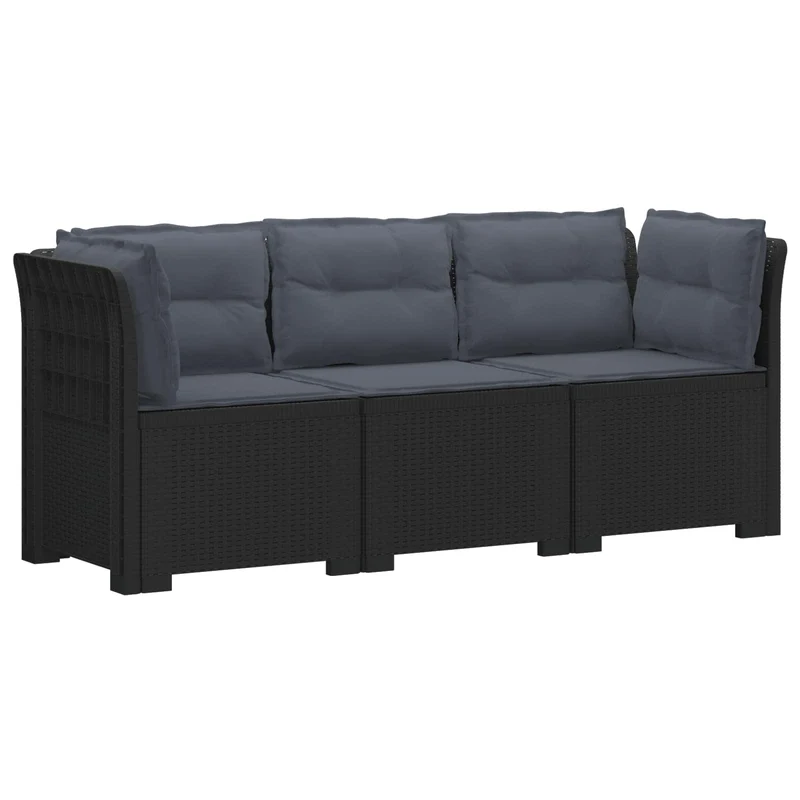 3-Seater Garden Sofa with Cushions Rattan Look PP Anthracite