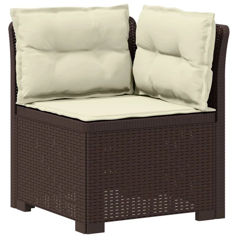 3-Seater Garden Sofa with Cushions Rattan Look PP Brown