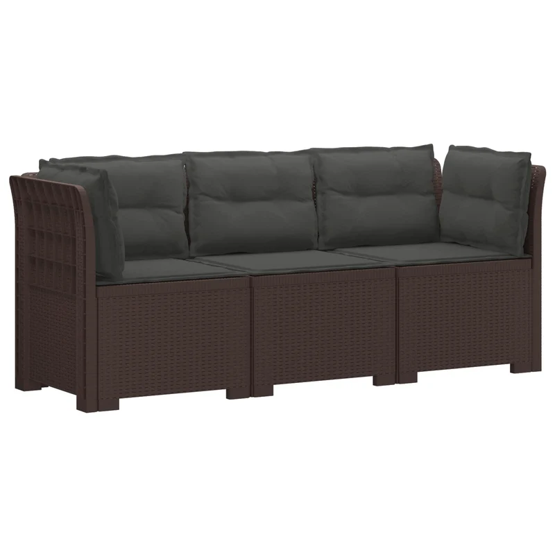 3-Seater Garden Sofa with Cushions Rattan Look PP Brown