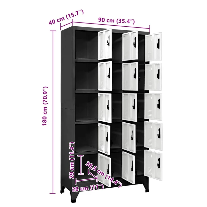 Locker Cabinet Anthracite and White 90x40x180 cm Steel