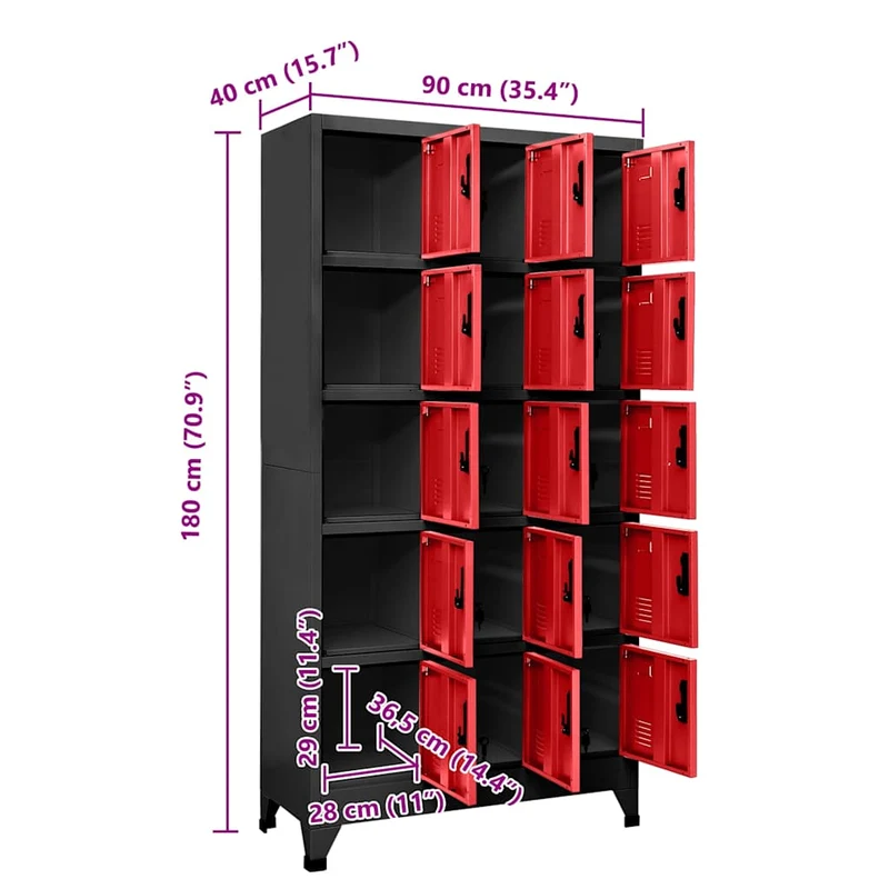 Locker Cabinet Anthracite and Red 90x40x180 cm Steel