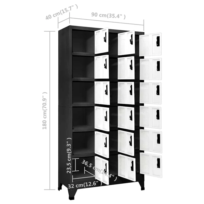 Locker Cabinet Anthracite and White 90x40x180 cm Steel