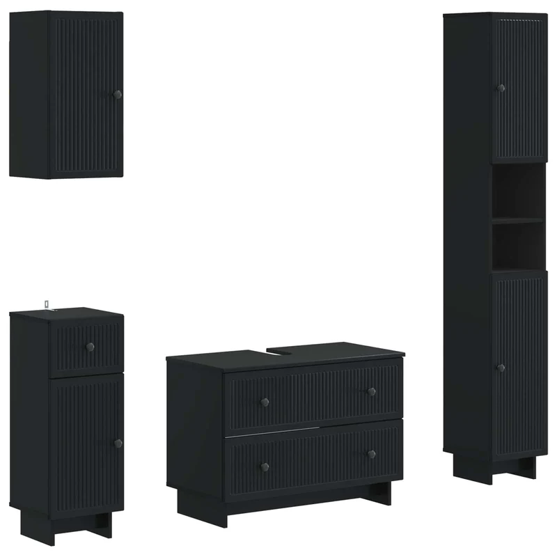 4 Piece Bathroom Cabinet Set EDE Black Engineered Wood