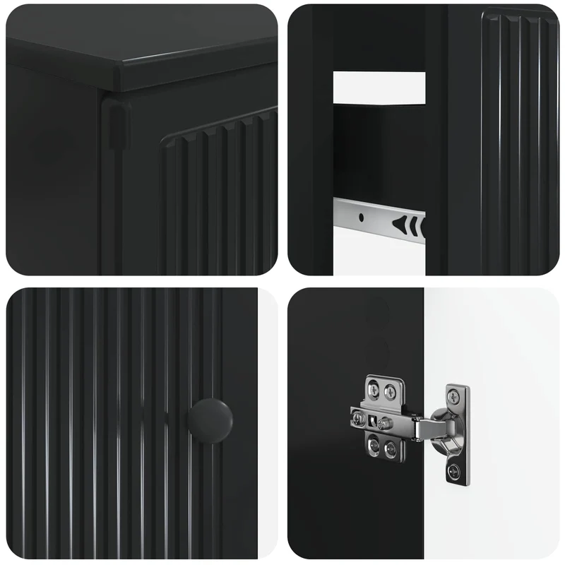 4 Piece Bathroom Cabinet Set EDE Black Engineered Wood