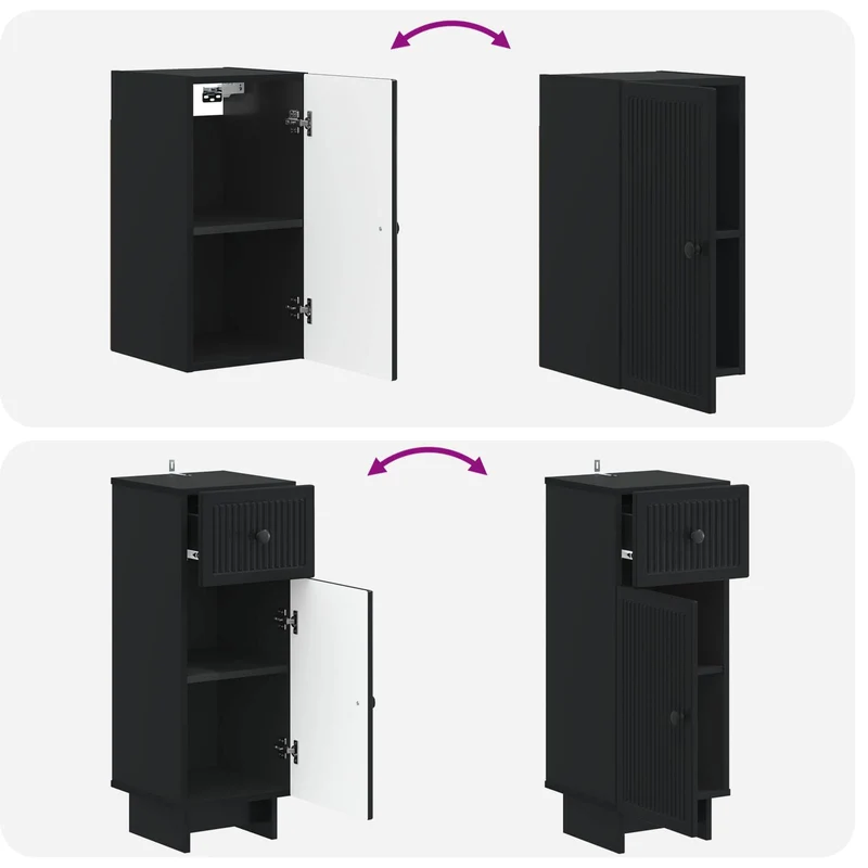 4 Piece Bathroom Cabinet Set EDE Black Engineered Wood