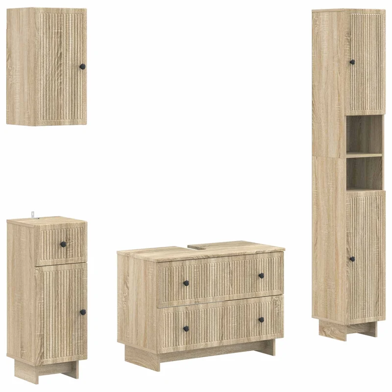4 Piece Bathroom Cabinet Set EDE Sonoma Oak Engineered Wood
