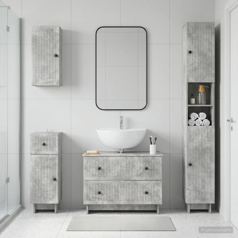 4 Piece Bathroom Cabinet Set EDE Concrete Grey Engineered Wood