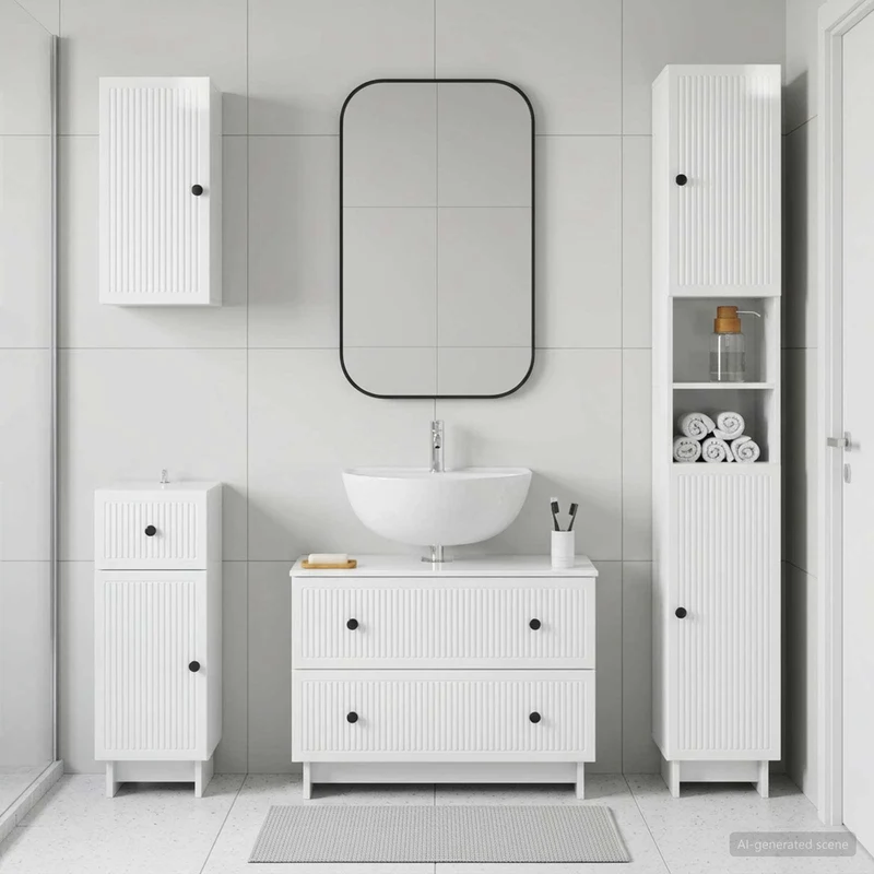 4 Piece Bathroom Cabinet Set EDE High Gloss White