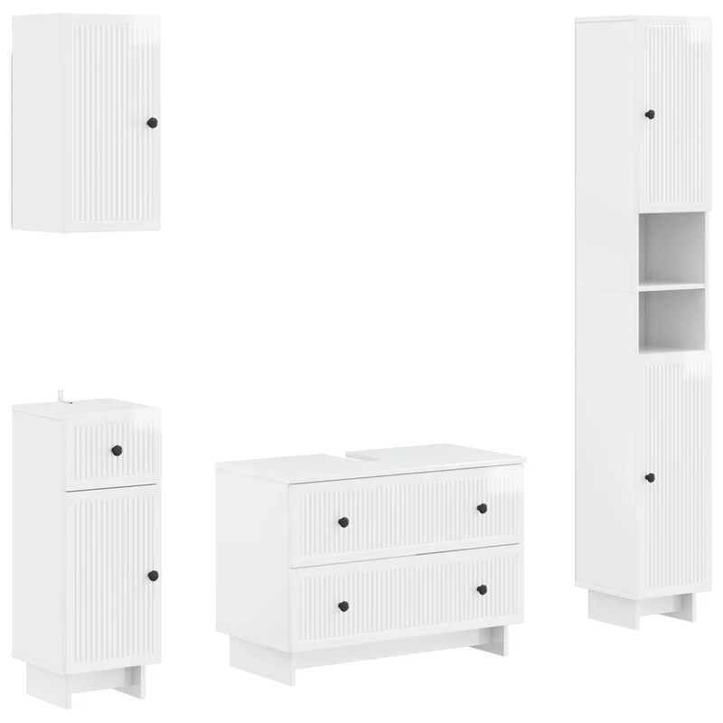 4 Piece Bathroom Cabinet Set EDE High Gloss White