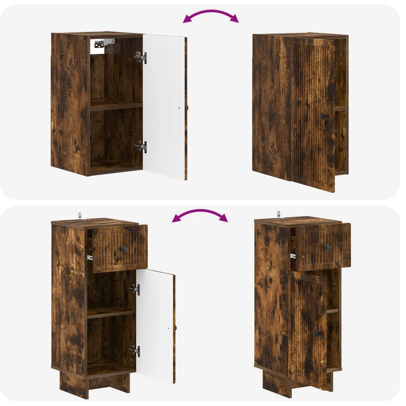 4 Piece Bathroom Cabinet Set EDE Smoked Oak Engineered Wood