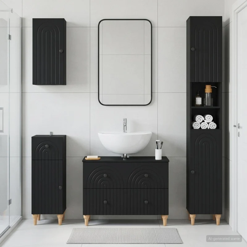 4 Piece Bathroom Cabinet Set ALKMAAR Black Engineered Wood
