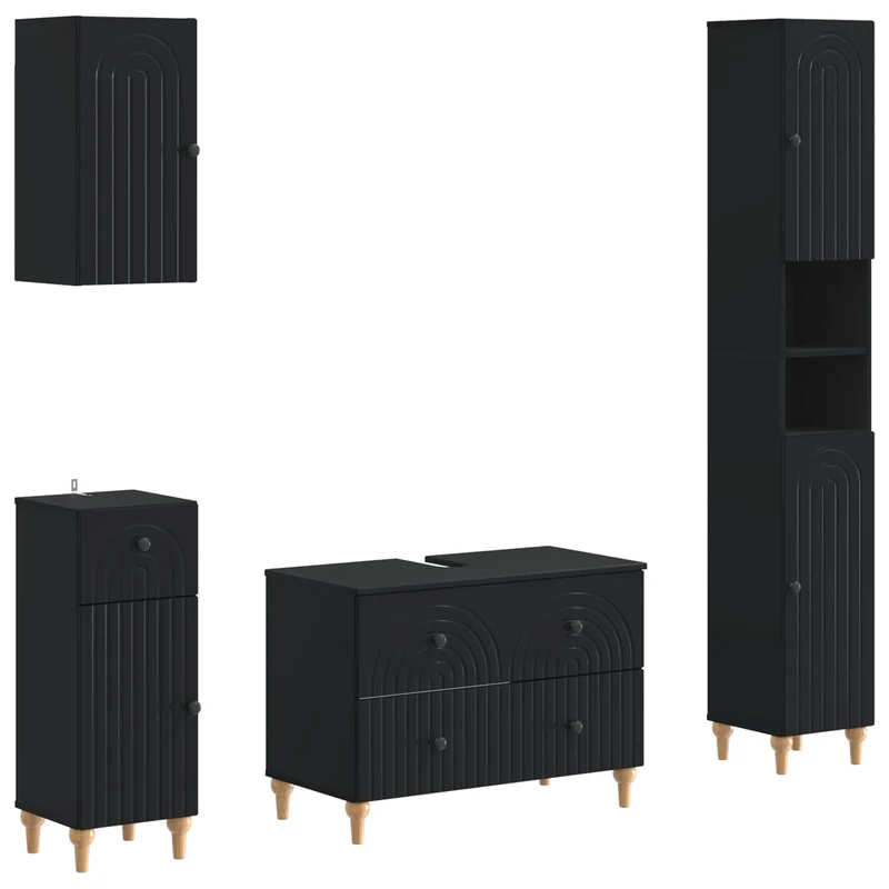 4 Piece Bathroom Cabinet Set ALKMAAR Black Engineered Wood