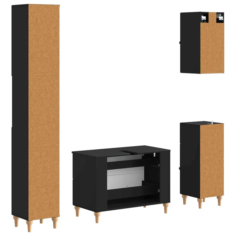 4 Piece Bathroom Cabinet Set ALKMAAR Black Engineered Wood
