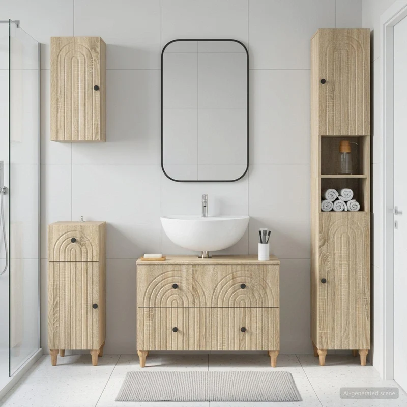 4 Piece Bathroom Cabinet Set ALKMAAR Sonoma Oak Engineered Wood