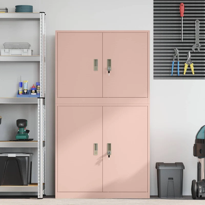 Storage Cabinet 2 pcs Pink 90 x 40 x 160 cm Steel Lockable