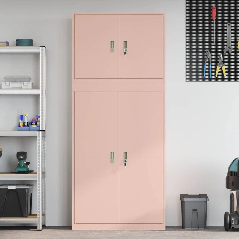 Storage Cabinet 2 pcs Pink 90 x 40 x 210 cm Steel Lockable