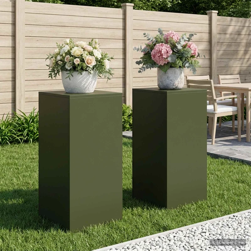 Plant Stand 2 pcs Olive Green 40 x 40 x 80 cm Steel