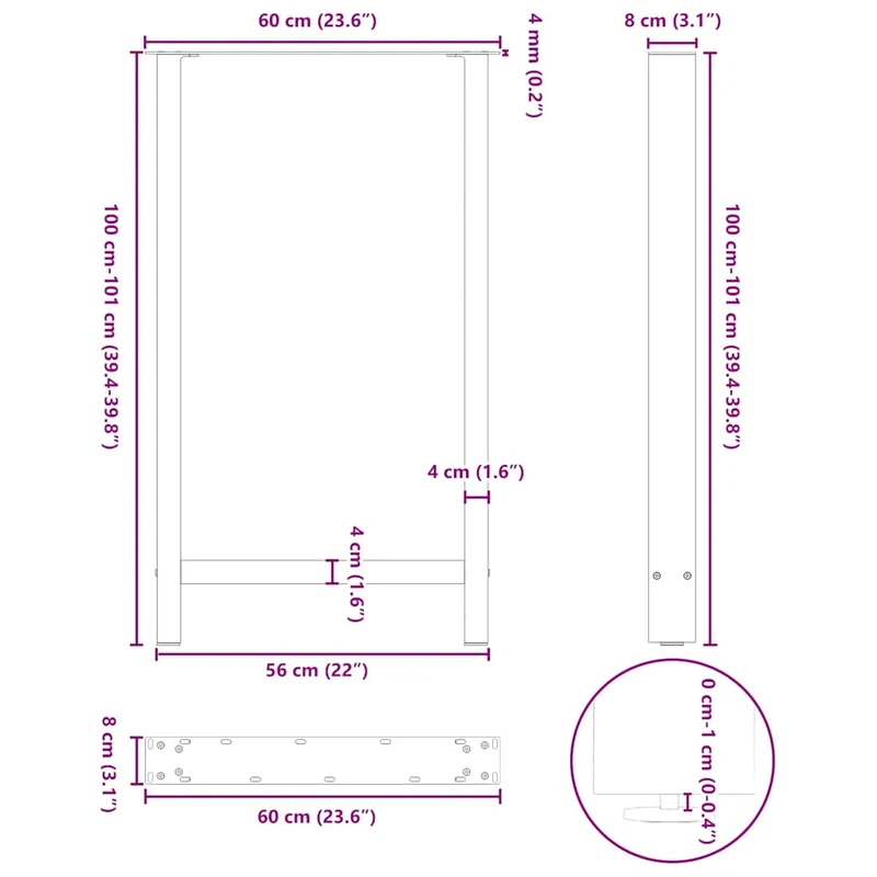 Bar Table Legs Anthracite 2 pcs 60x(100-101) cm Steel