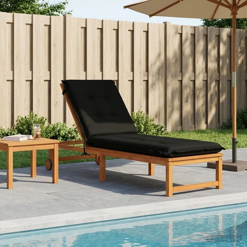 Sunlounger Cushion GEMERT 100% Polyester Black 190 x 50 x 9 cm