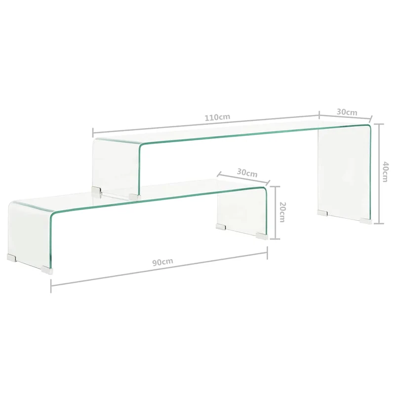 284728 vidaXL 2 Piece Coffee Table Set 90x30x20/110x30x40 cm Tempered Glass