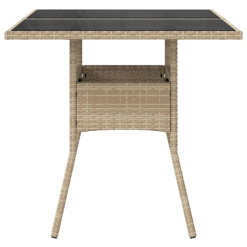 Garden Table with Glass Top Beige 80x80x75 cm Poly Rattan
