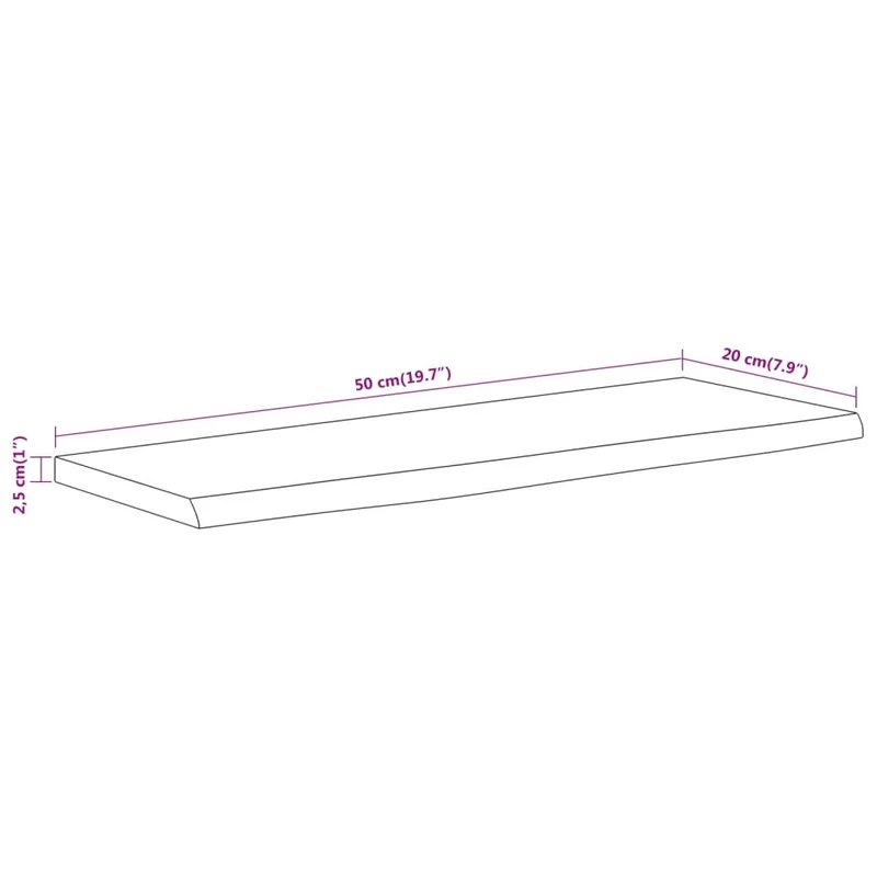 Wall Shelf 50x20x2,5 cm Rectangular Solid Wood Acacia Live Edge