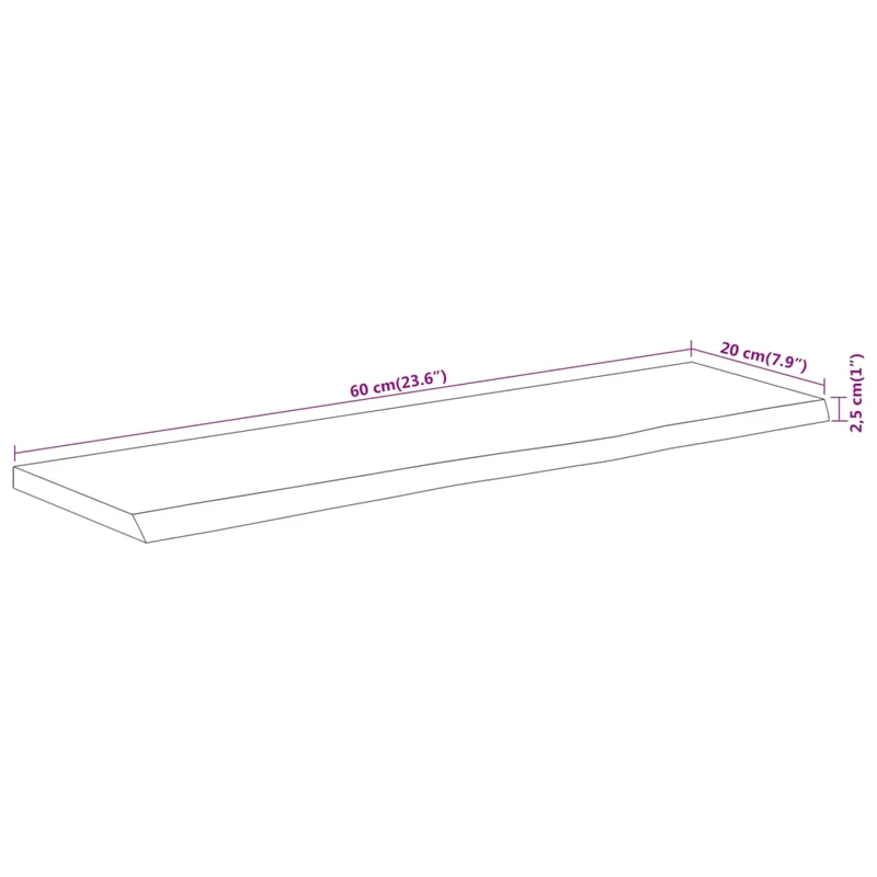 Wall Shelf 60x20x2,5 cm Rectangular Solid Wood Acacia Live Edge