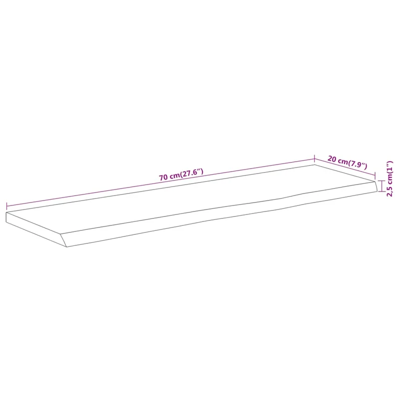 Wall Shelf 70x20x2,5 cm Rectangular Solid Wood Acacia Live Edge