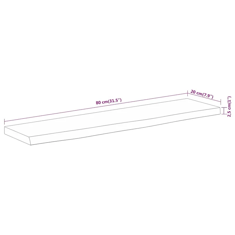 Wall Shelf 80x20x2,5 cm Rectangular Solid Wood Acacia Live Edge