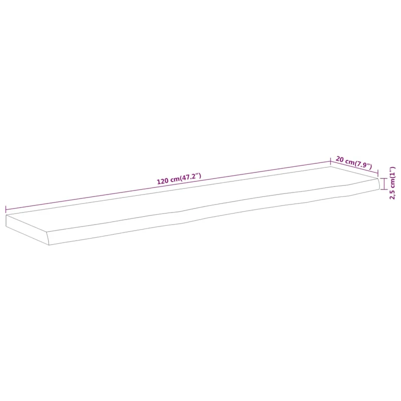 Wall Shelf 120x20x2.5cm Rectangular Solid Wood Acacia Live Edge
