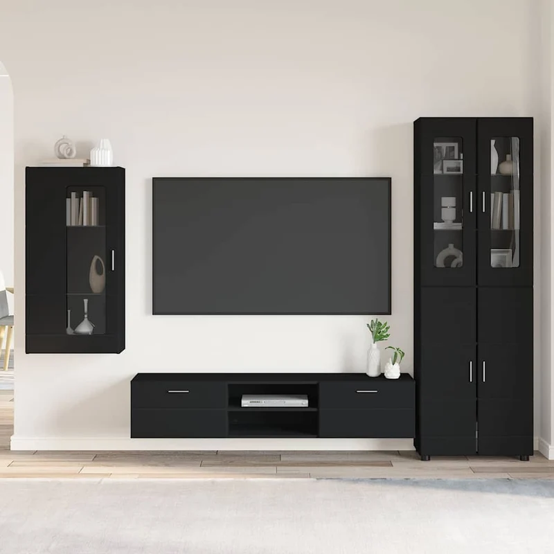 TV Cabinet Set FLORIN 3 pcs Black Engineered Wood