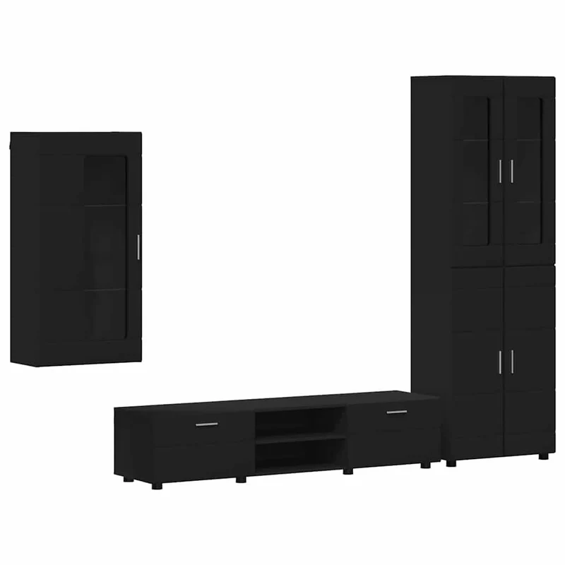 TV Cabinet Set FLORIN 3 pcs Black Engineered Wood