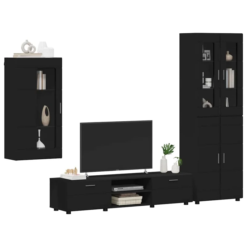 TV Cabinet Set FLORIN 3 pcs Black Engineered Wood