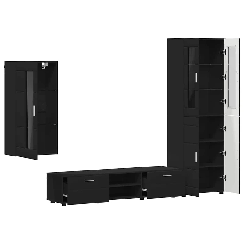 TV Cabinet Set FLORIN 3 pcs Black Engineered Wood