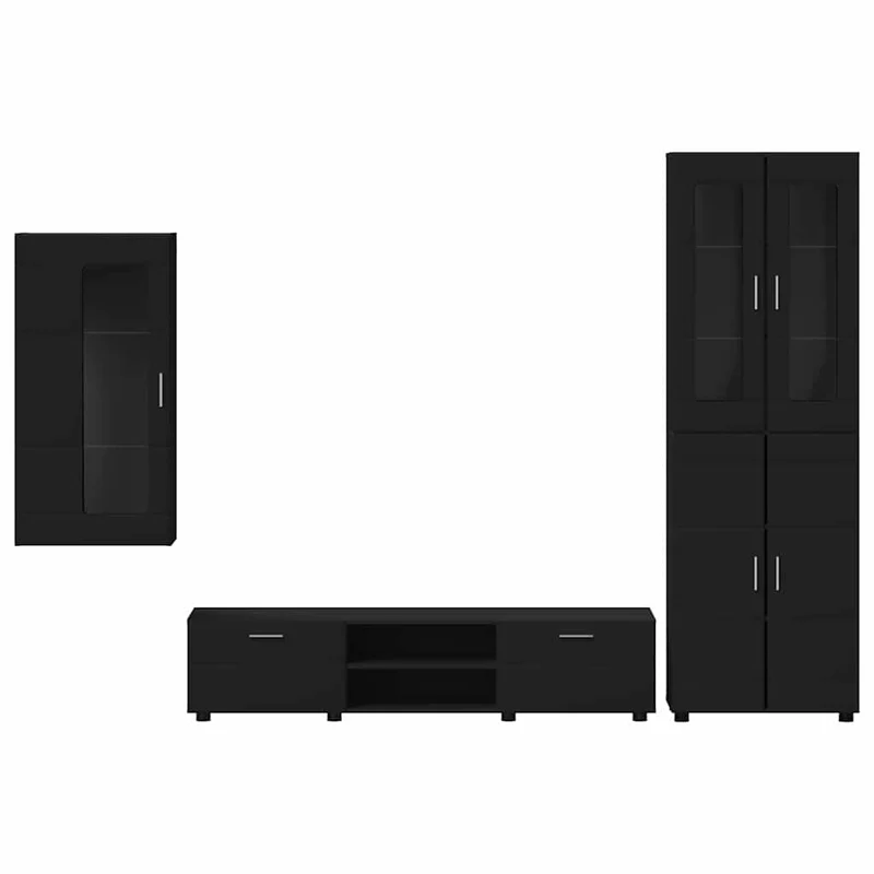 TV Cabinet Set FLORIN 3 pcs Black Engineered Wood