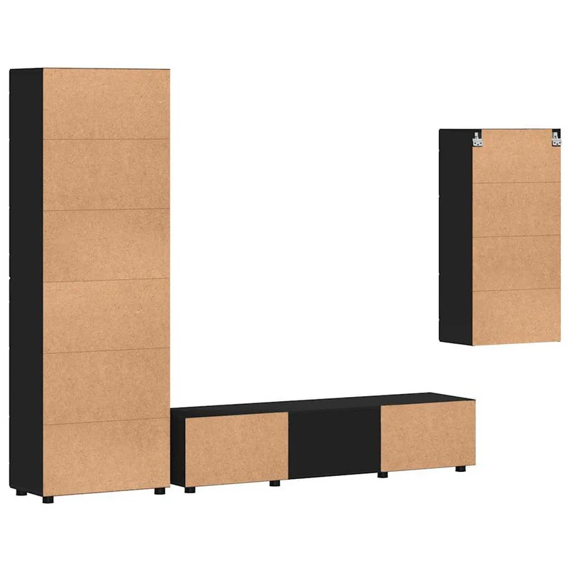 TV Cabinet Set FLORIN 3 pcs Black Engineered Wood