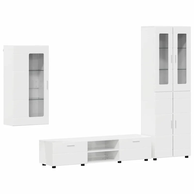 TV Cabinet Set FLORIN 3 pcs High Gloss White Engineered Wood
