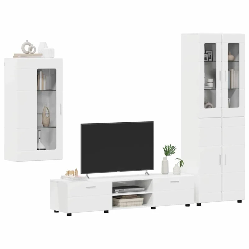 TV Cabinet Set FLORIN 3 pcs High Gloss White Engineered Wood