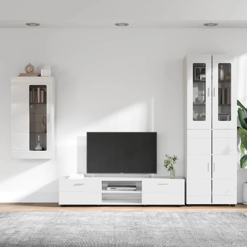 TV Cabinet Set FLORIN 3 pcs High Gloss White Engineered Wood