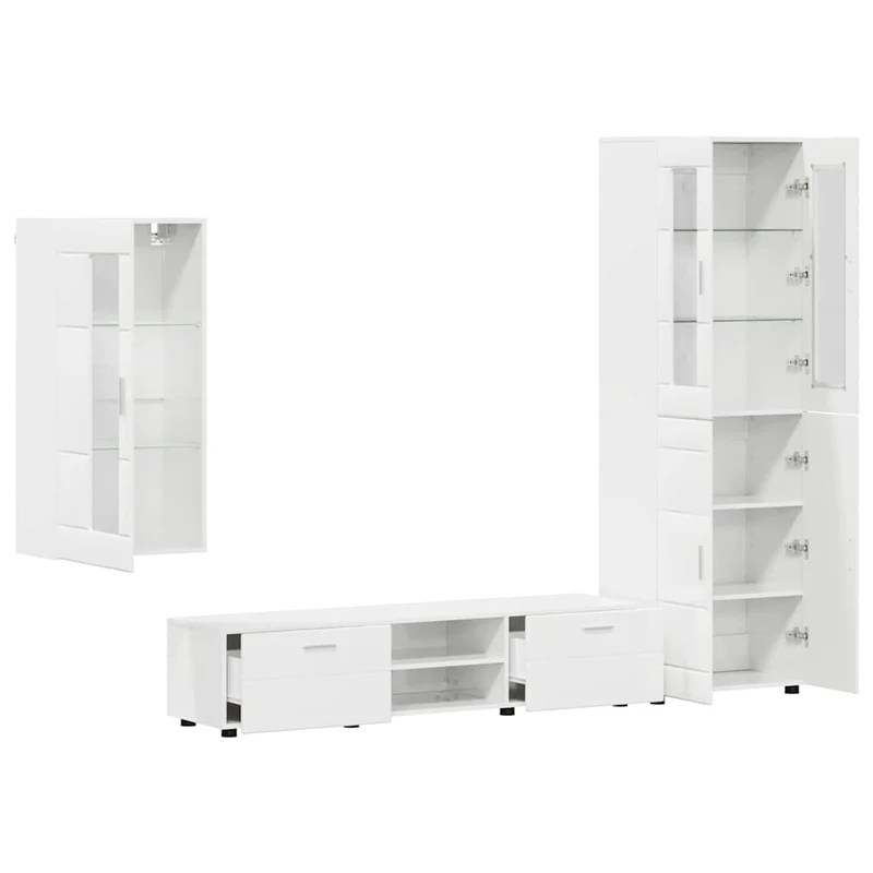 TV Cabinet Set FLORIN 3 pcs High Gloss White Engineered Wood