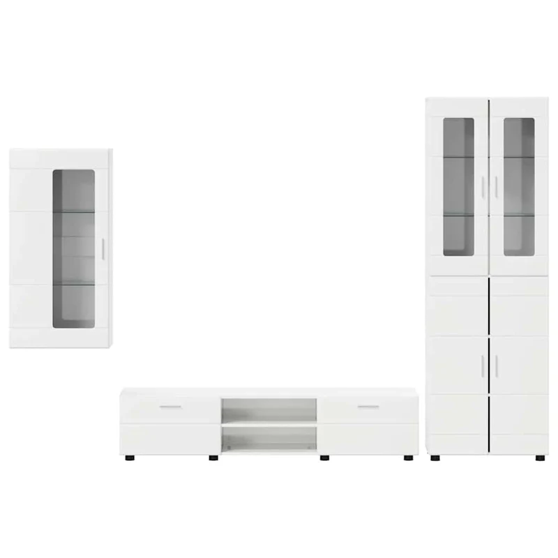 TV Cabinet Set FLORIN 3 pcs High Gloss White Engineered Wood