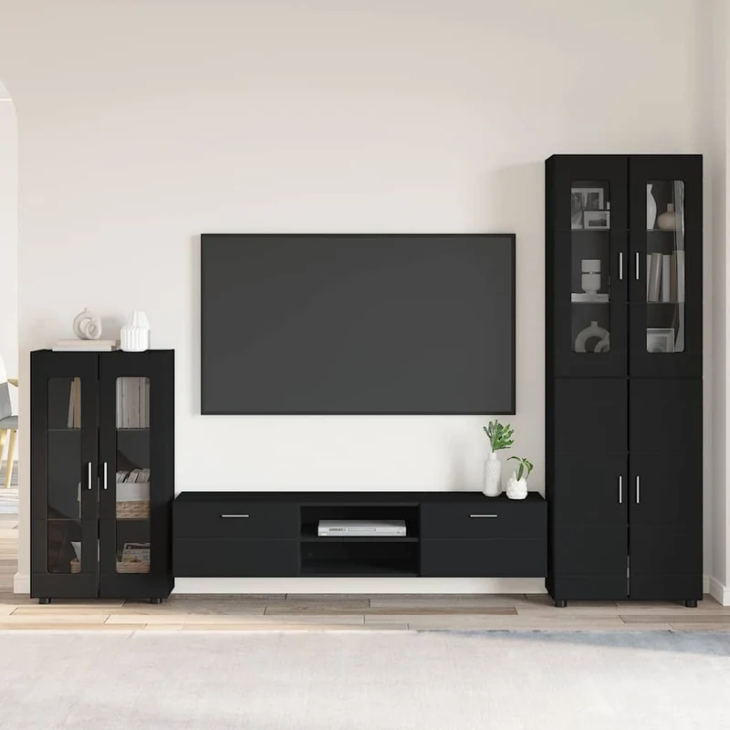 TV Cabinet Set FLORIN 3 pcs Black Engineered Wood